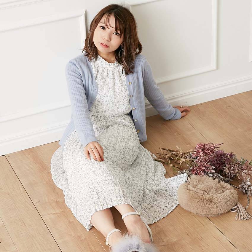 ゴールドボタンリブニットカーディガン